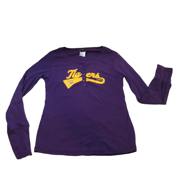 LSU Tigers Long-Sleeved Thermal Top with Vibrant Yellow Letters Purple Buttons L - Picture 1 of 7